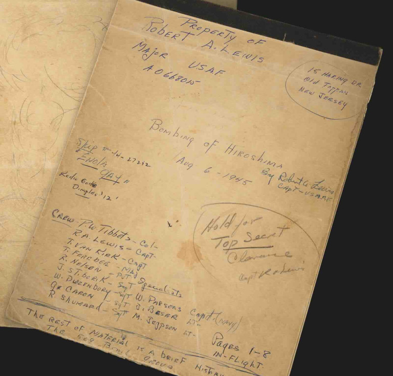 Captain Robert A. Lewis’s mission-used flight logbook from the Enola Gay